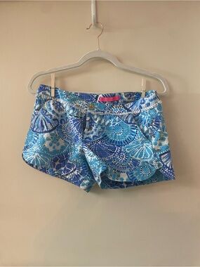 Lilly Pulitzer Walsh Shorts Blue Seashell Print Fringe Waist Size 0